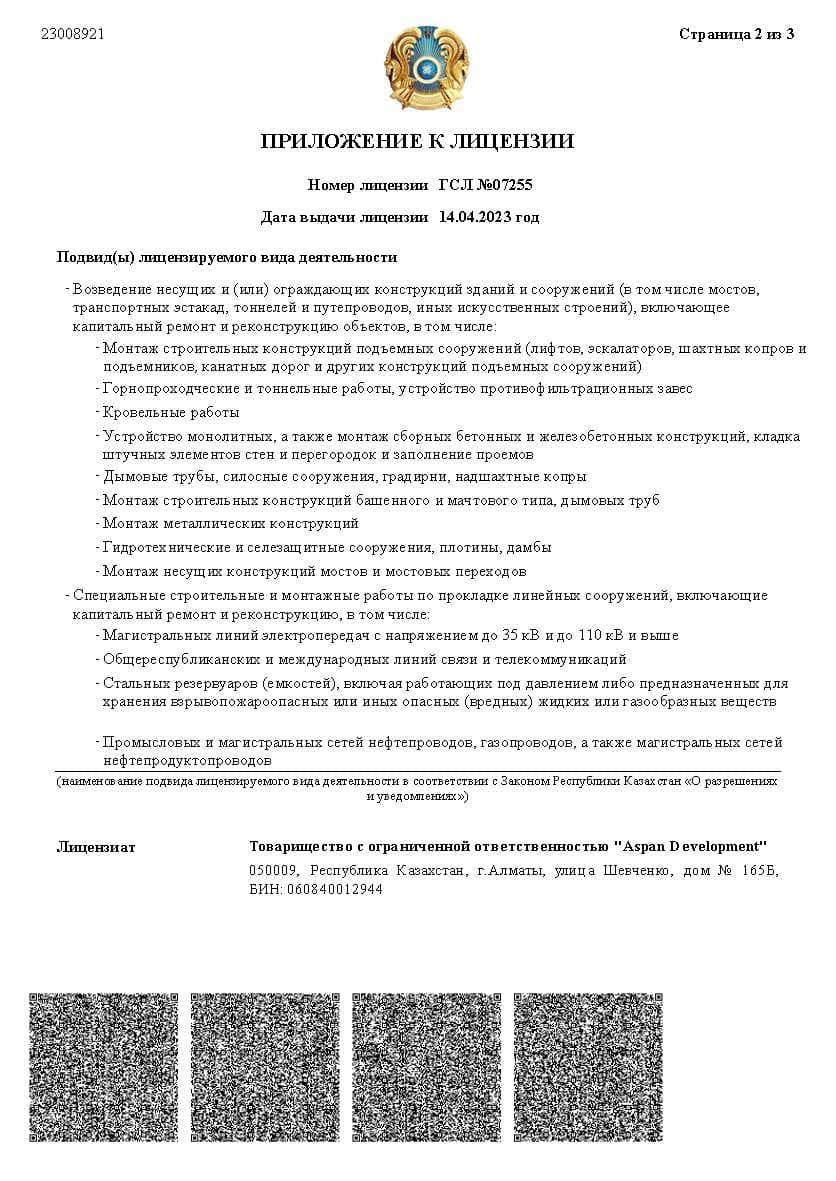 Aspan-development лицензии и благодарственные письма